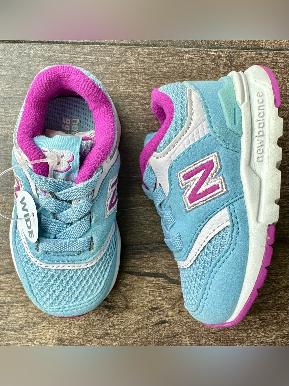 New Balance NWT 997H Toddler Size 3 Wide Sneakers- Blue Purple Punch Bungee Lace